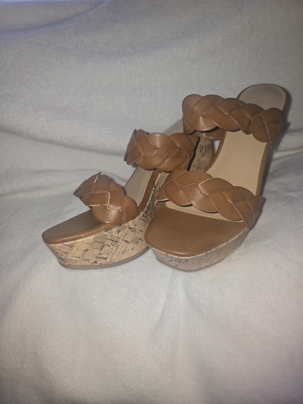 NINE WEST Braided Double-Strap Wedge Sandals in Brown